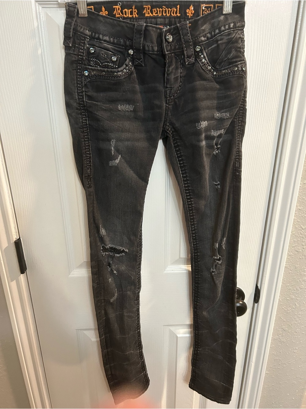 Rock Revival Beliss Mid Rise Distressed Black Skinny Jean Women's size 24